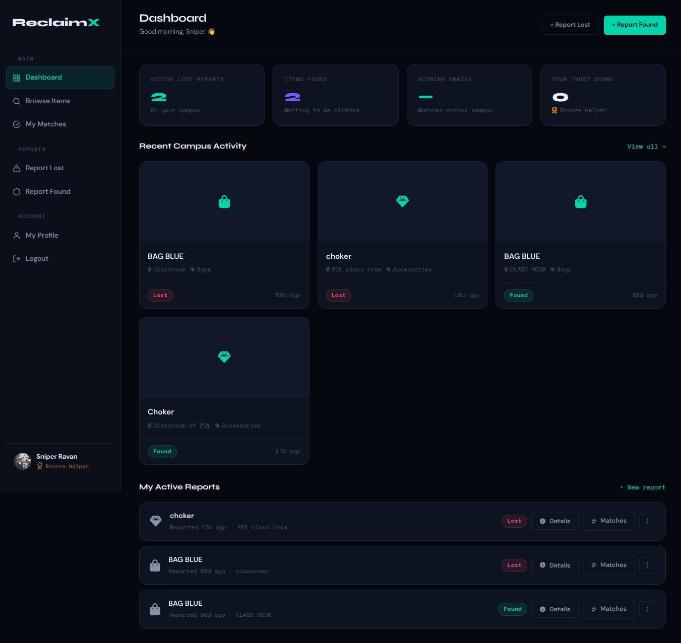 Dashboard screen